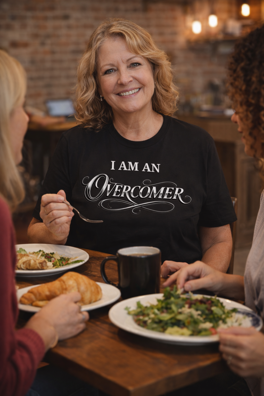 T-Shirt — Overcomer Script Graphic Tee (Inspirational Faith & Recovery Message)